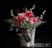 3d-модель Розы в винтажном ведре