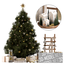 3d-модель Новогодлняя ель с подарками и домиками