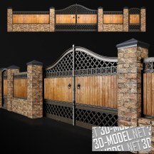 3d-модель Ворота, калитка и секции забора в рустикальном стиле
