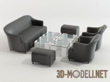 3d-модель Составной стеклянный стол и мягкая мебель