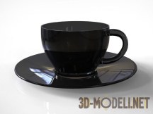3d-модель Чёрная кофейная чашка с блюдцем