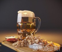 3d-модель Пиво, сухарики, соусы и соль