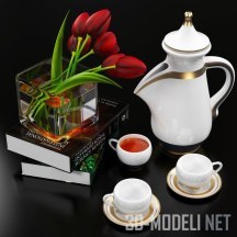 3d-модель Чайный сервиз и тюльпаны