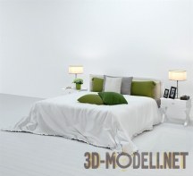 3d-модель Кровать с зелеными подушками