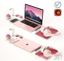 3d-модель Комплект Rose Gold с Macbook