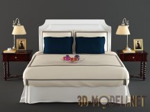 3d-модель Белая кровать с деревянными тумбочками и блюдом