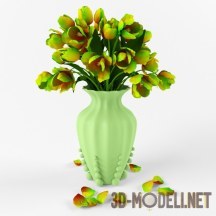 Букет жёлто–зелёных тюльпанов в нежно–зелёной вазе