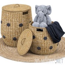 3d-модель Корзины, коврик Kairo и игрушка слон