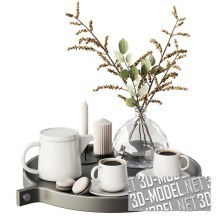 3d-модель Поднос с чашками кофе и декором