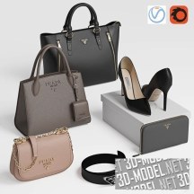 3d-модель Сумои, ремень, туфли и клатч от Prada
