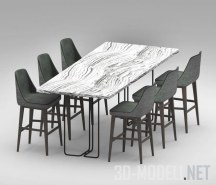3d-модель Кухонный обеденный стол с барными стульями