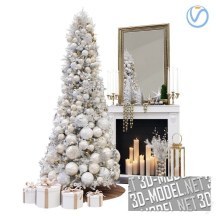 3d-модель Камин со свечами и белая елка