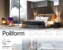 Кровать Poliform Laze, тумба Onda, кресло Soori Highline, лампа Light Oda Medium
