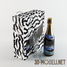 3d-модель Новогоднее шампанское с подарочным пакетом