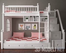 3d-модель Детская 2-х ярусная кровать со ступеньками