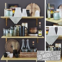 3d-модель Кухонный сет с утварью и оливковым маслом