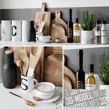 3d-модель Набор кухонных принадлежностей с декором