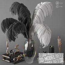 3d-модель Декоративный набор со страусиными перьями