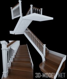 3d-модель Деревянная классическая лестница с резьбой