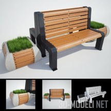 3d-модель Двойная скамья и кадки с травой