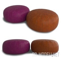Кожаные пуфы, коричневый и фиолетовый