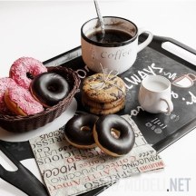 Черный кофе с пончиками