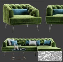 3d-модель Столик, кресло и диван Earl Gray с шезлонгом