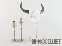 3d-модель Коровий череп с двумя подсвечниками