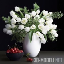 3d-модель Белые тюльпаны и красная черешня