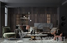 3d-модель Интерьер темной гостиной