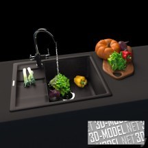 3d-модель Смеситель, мойка Schock и овощи