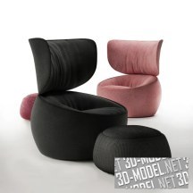 Кресло Wingback от The Hana, с небольшим пуфом