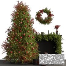 3d-модель Рождественская ель с украшениями и декор