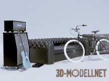 3d-модель Диван, велосипед, и комбик с гитарой