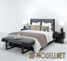 3d-модель Кровать с оригинальными прикроватными тумбами
