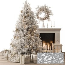 3d-модель Рождественская елка, каминный портал и декор