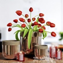 3d-модель Ваза с тюльпанами и свечи