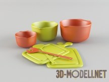 3d-модель Цветная посуда и разделочные доски