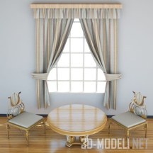 3d-модель Полосатые шторы и стульчики