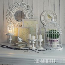 3d-модель Цветок в клетке, птичка и свечи