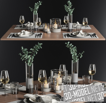 3d-модель Ветки эвкалипта, свечи и стеклянная посуда