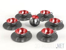 3d-модель Серый с красным чайный комплект