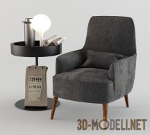 3d-модель Кресло, кофейный стол и светильник