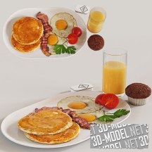 3d-модель Сет для завтрака с беконом и апельсиновым соком