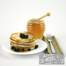 3d-модель Завтрак с панкейками и мед