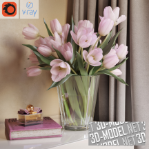 3d-модель Букет розовых тюльпанов и книга