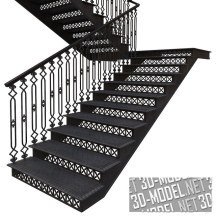 3d-модель Чугунная кованая лестница с деревянными перилами