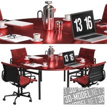 3d-модель Красный стол Copper, кресла и аксессуары