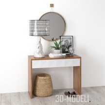 Консольный стол с зеркалом и плетеной корзиной