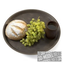 3d-модель Хлеб и гроздь винограда на подносе
